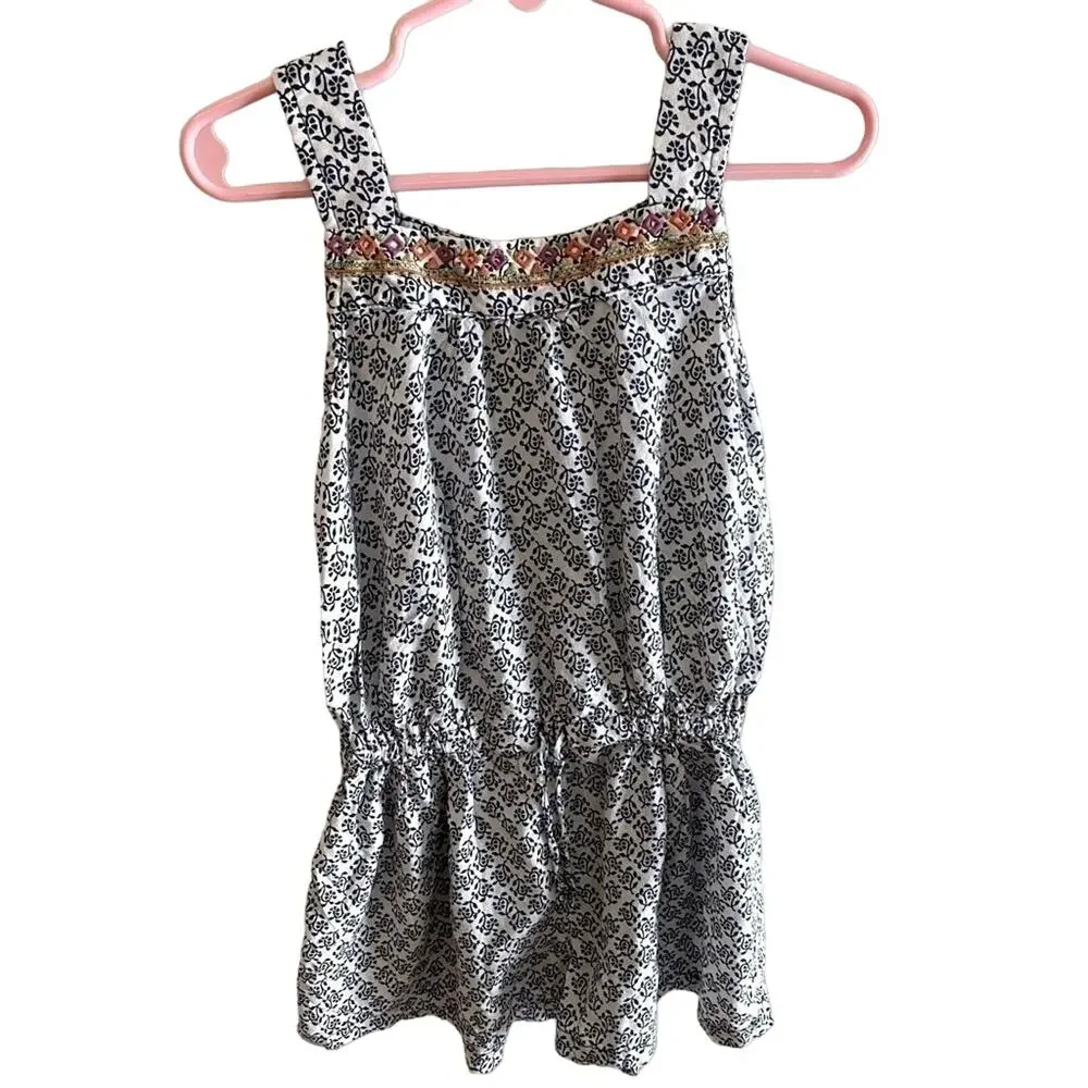 Carter's Sleeveless Shorts Lightweight Blue White Floral Embroidered Romper SZ 5